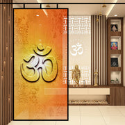 Golden Om print glass film on a pooja room window — Lolli & Omi